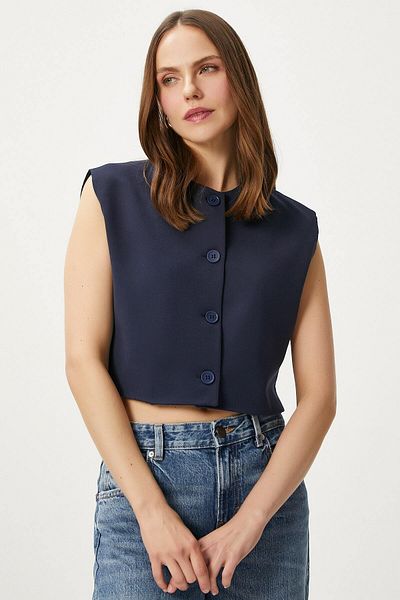 Ritnice Women's Power Navy Blue Lined Woven Vest