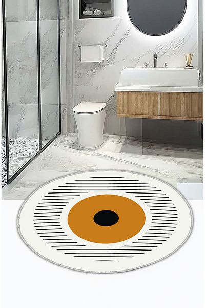 BigArts Home Covoraș de baie rotund portocaliu cu bază anti-alunecare cu design modern decorativ de 100 cm