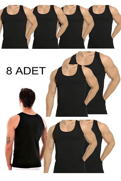SİERNA Pack of 8 Black Men's T-Shirts Srn-001068