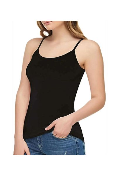 SİERNA Women's Rope Strap Ribbed Undershirt 6-Piece Black Srn-000821