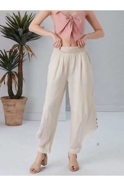 Store Bohemian Style Linen Women's Baggy Trousers - Mesh Leg