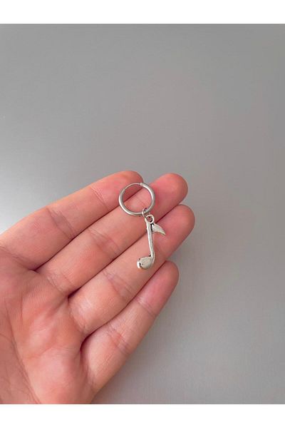 Jaida Moda Unisex Silver Music Figured Dangle Steel Hoop Earrings