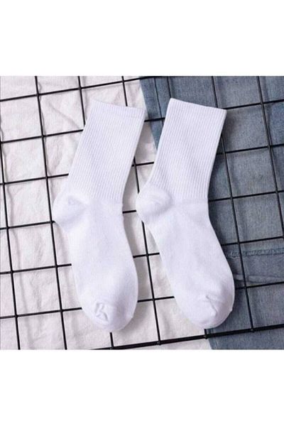 MODA YILDIZ Unisex 3 Pairs Plain White College Tennis Socks -My0001