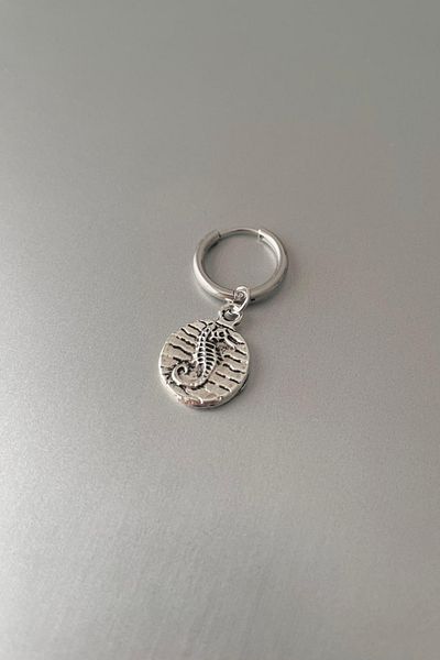 Jaida Moda Unisex Silver Sea Horse Figured Dangle Steel Hoop Earrings