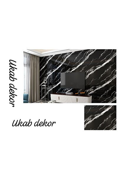 UKAB DEKOR Kendinden Yapışkanlı Esnek Köpük Siyah Mermer  Desenli Pvc Panel 3...