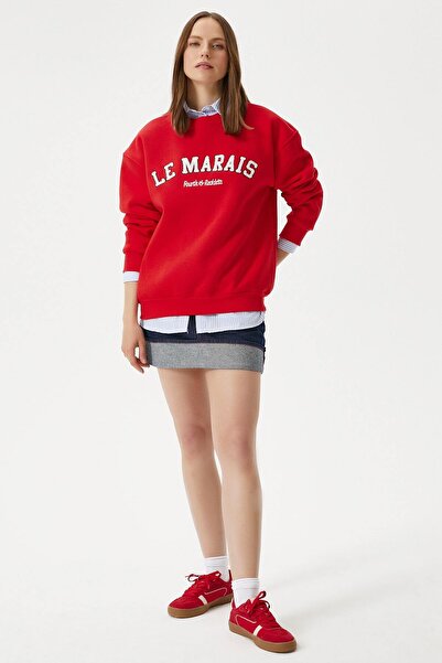 Ritnice Women's Marais Red Embroidered Oversize Sweatshirt