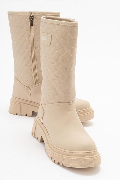 Ccway Non-Slip Quilted Women's Boots Cream Emerald