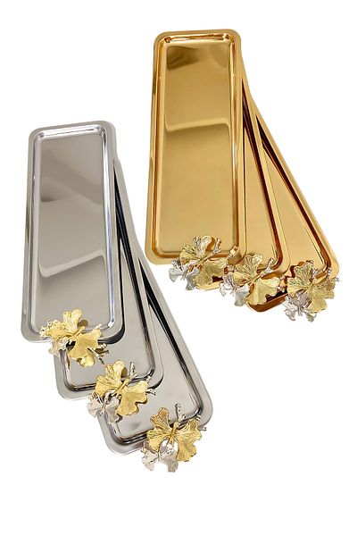 Yaren Style Luxury Butterfly Patterned Gold and Silver Baton - Tea and Coffee Serving Presentation Tray
