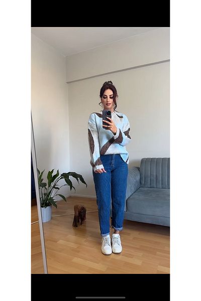 AFA Women's Knitwear Sweater Gray Asymmetrical Detailed Soft Cotton Wool Pullover (with Beard Ip)