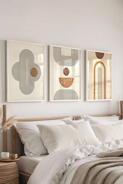 Postifull Комплект картини в рамки, 3 бели рамки и комплект постери с геометрична тематика, Картина за стена №: 300662