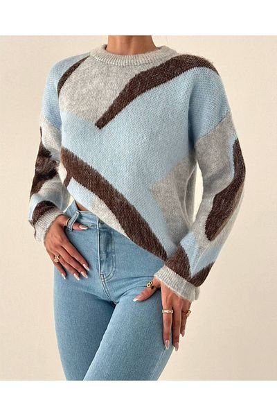 AFA Women's Knitwear Sweater Gray Asymmetrical Detailed Soft Cotton Wool Pullover (with Beard Ip)