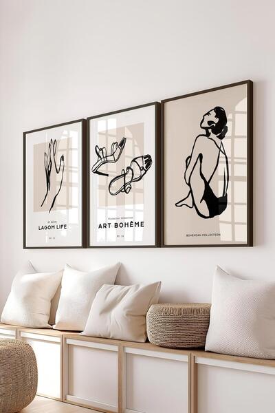 Postifull Set de picturi cu cadru, 3 bucăți cadru negru și set de postere cu ...