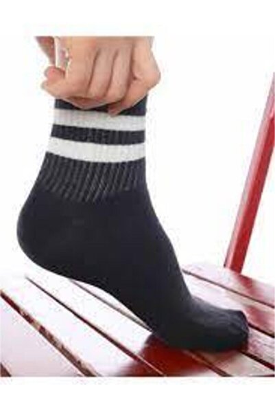 PİERLES Unisex Μαύρες Λευκές Ριγέ Κολλεγιακές Κάλτσες