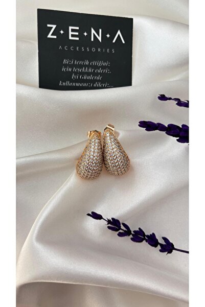 ZENA ACCESSORİES Zirkon Kaplama Damla Çelik Küpe