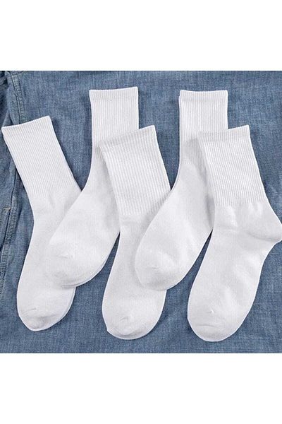 PİERLES Unisex Λευκές Αθλητικές Κάλτσες - 3 Ζεύγη, Κολεγιακό Μοτίβο - p01