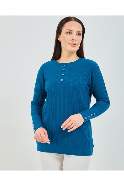 Fresh&Moda Pulover Mother Blue Indigo Mercerizat Flexibil Lycra Pulover Bluză Detaliată Nasturi