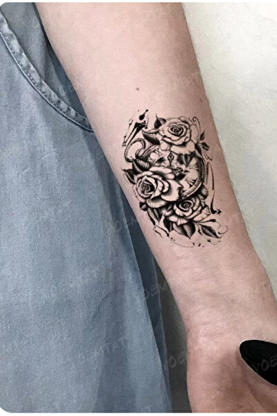 GLANZEND Gerçek Dövme Görünümlü Gül Pusula Modelli 3 Boyutlu Tattoo, Geçici Dövme
