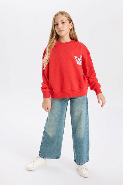 DeFacto Übergroßes, bedrucktes Sweatshirt mit Rundhalsausschnitt für Mädchen D6492A8NS