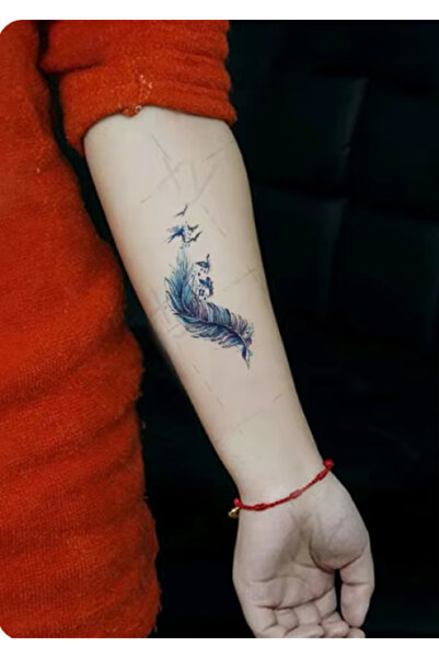 GLANZEND Gerçek Dövme Görünümlü Renkli Tüy Modelli 3 Boyutlu Tattoo, Geçici Dövme