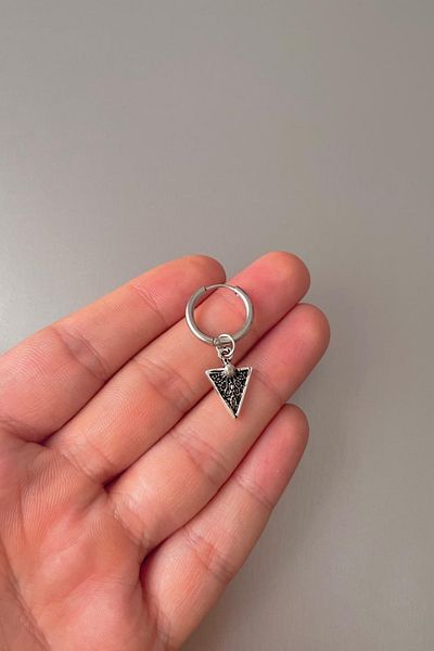 Jaida Moda Unisex Silver Triangle Figured Dangle Steel Hoop Earrings
