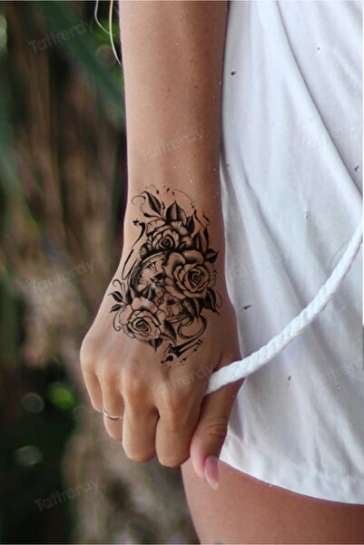 GLANZEND Gerçek Dövme Görünümlü Gül Pusula Modelli 3 Boyutlu Tattoo, Geçici Dövme