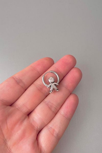 Jaida Moda Unisex Silver Man Figured Steel Hoop Earrings