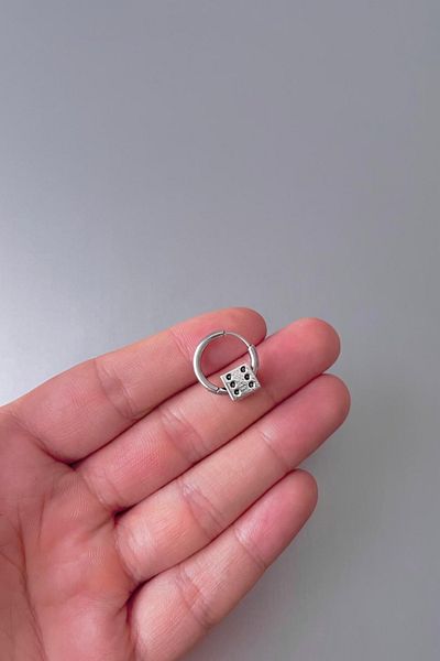 Jaida Moda Unisex Silver Dice Figured Steel Hoop Earrings