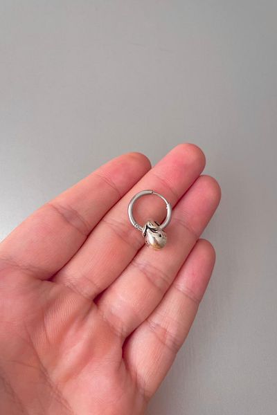 Jaida Moda Unisex Silver Alien Figured Steel Hoop Earrings