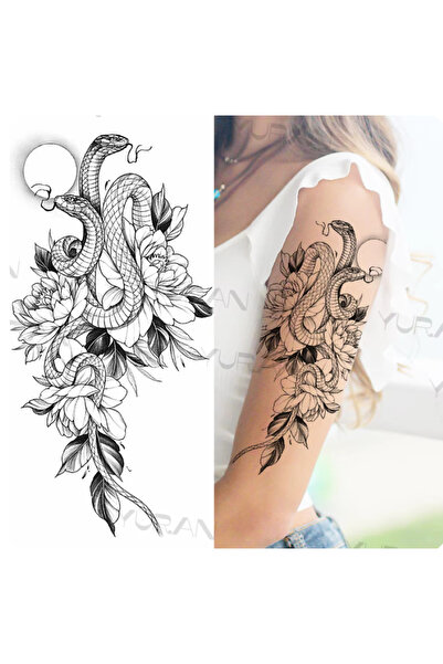 GLANZEND Gerçek Dövme Görünümlü Çiçek Yılan Modelli 3 Boyutlu Tattoo, Geçici Dövme