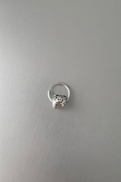 Jaida Moda Unisex Silver Pig Figured Steel Hoop Earrings