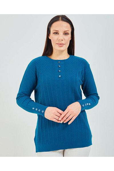 Fresh&Moda Pulover Mother Blue Indigo Mercerizat Flexibil Lycra Pulover Bluză Detaliată Nasturi