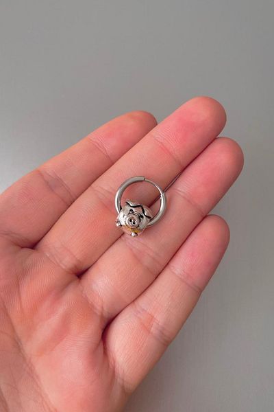 Jaida Moda Unisex Silver Pig Figured Steel Hoop Earrings