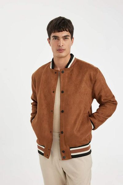 DeFacto College Collar Relax Fit Suede Coat with Snap Pockets and Lining 3161409