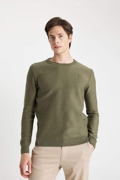 DeFacto Standard Fit Regular Cut Crew Neck Textured Knitwear Sweater C9618Ax24Au