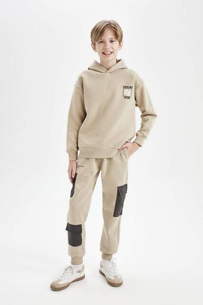 DeFacto Boy's Printed Cargo Pocket Elastic Waist Jogger Sweatpants D3971a824au