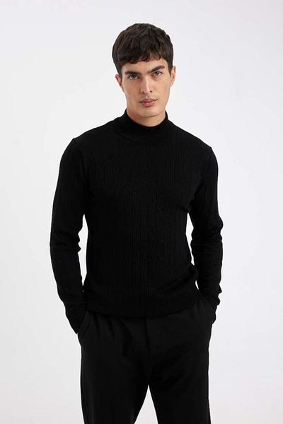 DeFacto Standard Fit Normal Cut Half Turtleneck Jacquard Knitwear Sweater D2943Ax24Au