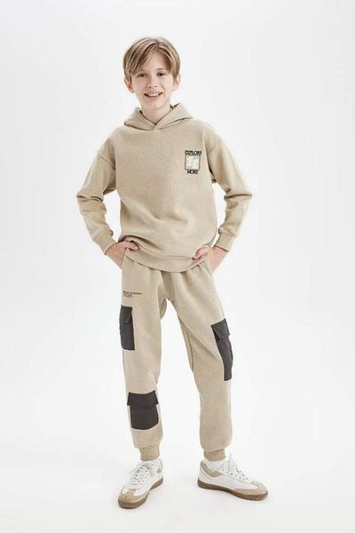 DeFacto Boy's Printed Cargo Pocket Elastic Waist Jogger Sweatpants D3971a824au