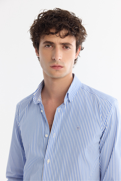 Avva Чоловіча синя сорочка з британським коміром, легко прасується, slim fit, A42Y2134