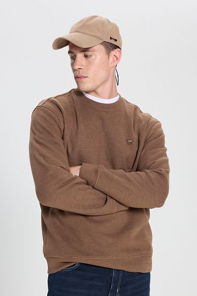 WRANGLER Regular Fit Regular Cut Crew Neck Brown Sweatshirt