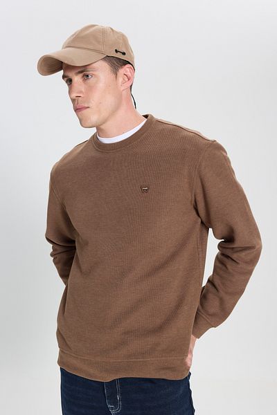 WRANGLER Regular Fit Regular Cut Crew Neck Brown Sweatshirt