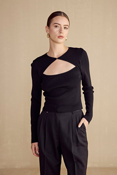 BROOKS BROTHERS Kadın Siyah Yakasız Kazak