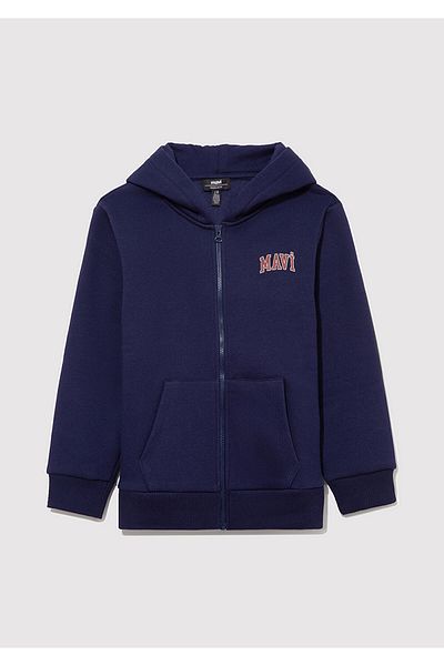 Mavi Navy Blue Hooded Zippered Logo Sweatshirt - 6S10001-70491