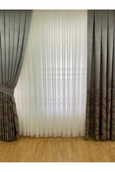 NİVEMESHOME Nivemeshome Middle Belted Mesh Knitted 1/3 Tight Pleated Tulle Curtain Apm