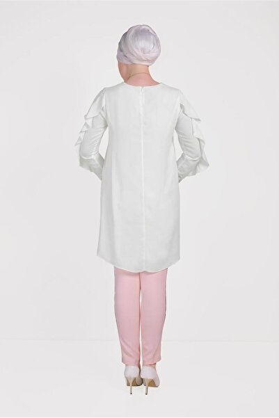 TRENDTESETTÜR Cream Ruffle Sleeve Women's Tunic - t 40565