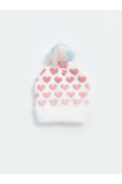 LC Waikiki Lcw Accessories Mixed Printed Girl's Beret with Pompom Detail