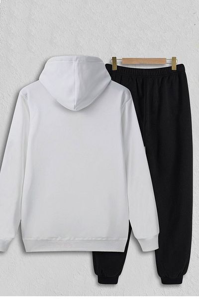 aynewmoda Hanorac alb cu glugă și pantaloni de trening negri supradimensionați