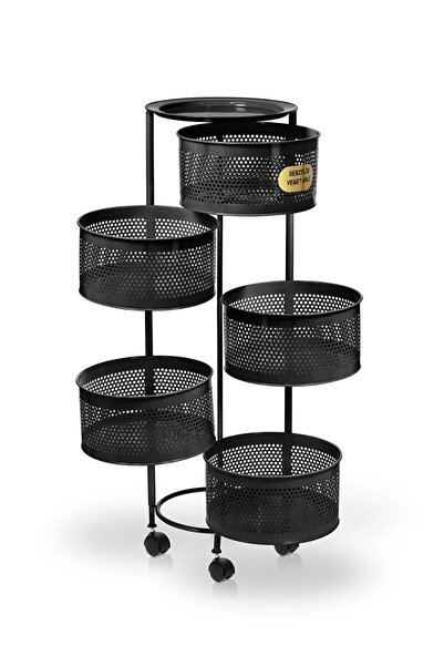 Bayev 5 Katlı Yana Açılabilir Patates Soğan Dolabı Metal Raf 5 Bölmeli Tekerl...