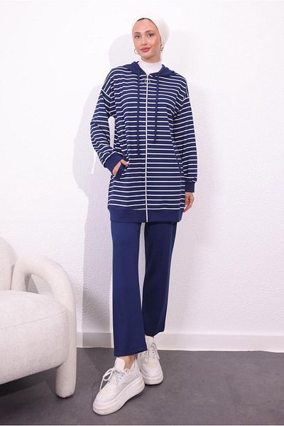 TRENDTESETTÜR Navy Blue Women's Set with Knitted Trousers - t 3154