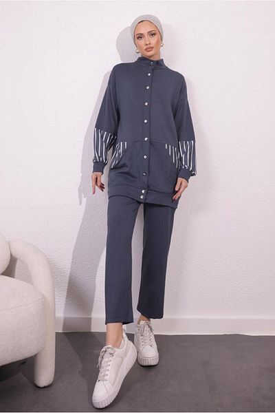 TRENDTESETTÜR Gray Fume Women's Set with Knitted Trousers - t 5154