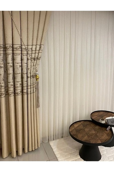 NİVEMESHOME Greek Gold Tulle Curtain with 1/3 Pleats